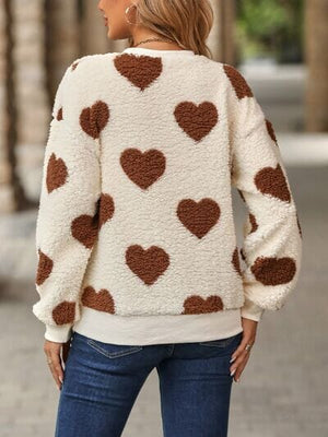 Fuzzy Heart Dropped Shoulder Sweatshirt - Sydney So Sweet