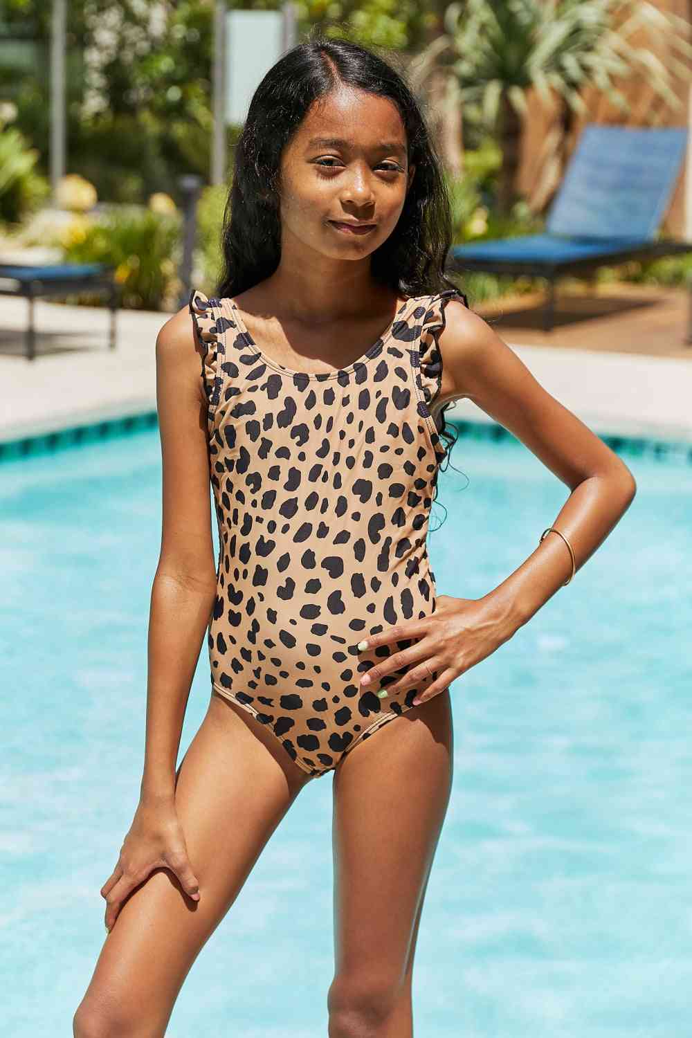 Float On Ruffled Girls One-Piece Swimsuit in Leopard - Sydney So Sweet