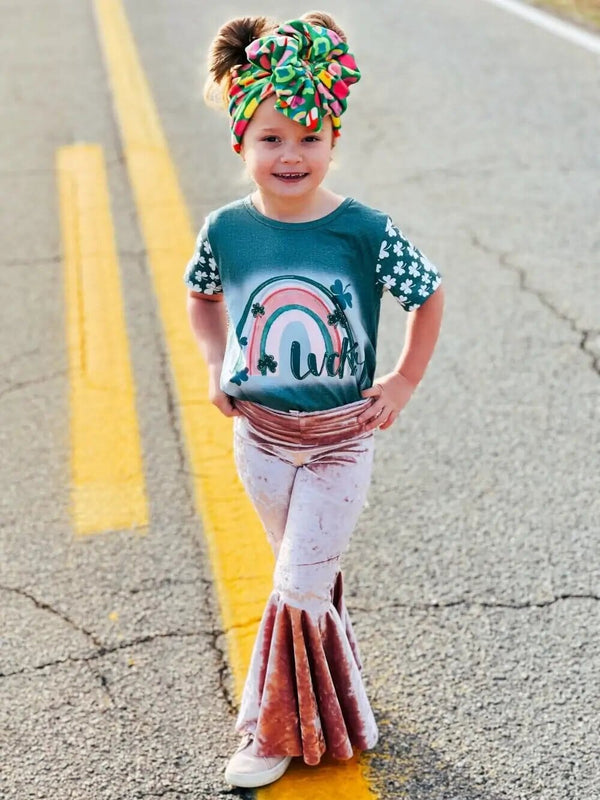 Girls Long Sleeve Embroidered Shamrock Top - Little Leprechaun