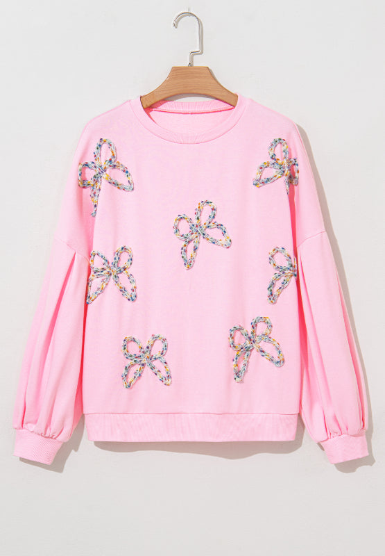 Bow Round Neck Long Sleeve Sweatshirt - Sydney So Sweet