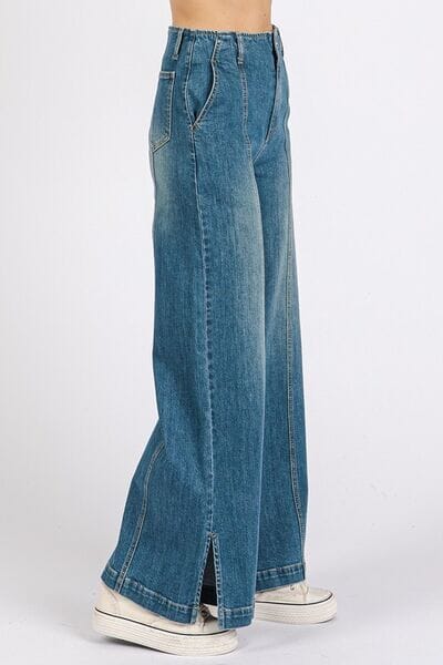 Mittoshop Medium Wash Seam Detail Wide Leg Denim Jeans - Sydney So Sweet