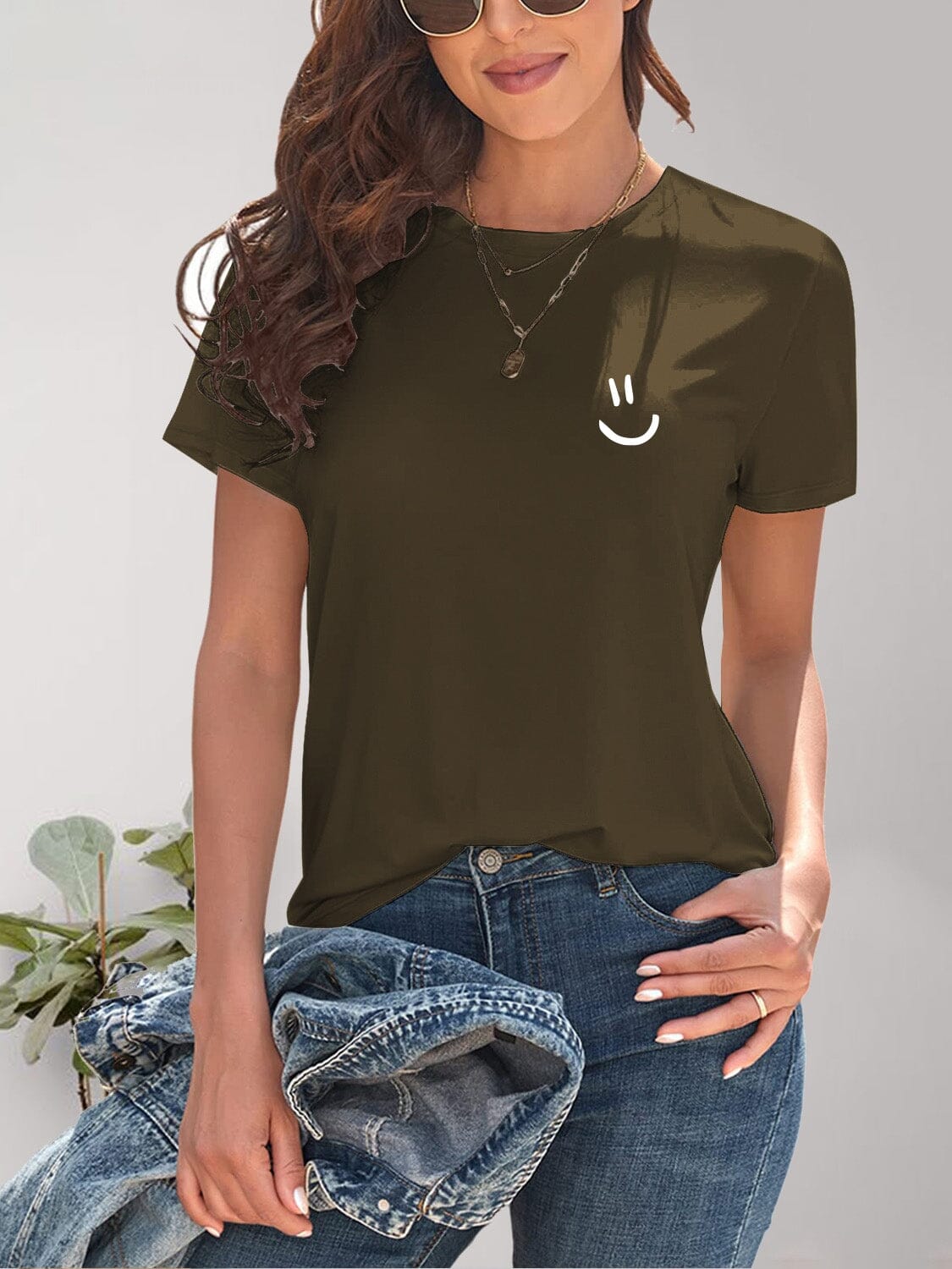 Smile Graphic Round Neck Short Sleeve T-Shirt - Sydney So Sweet