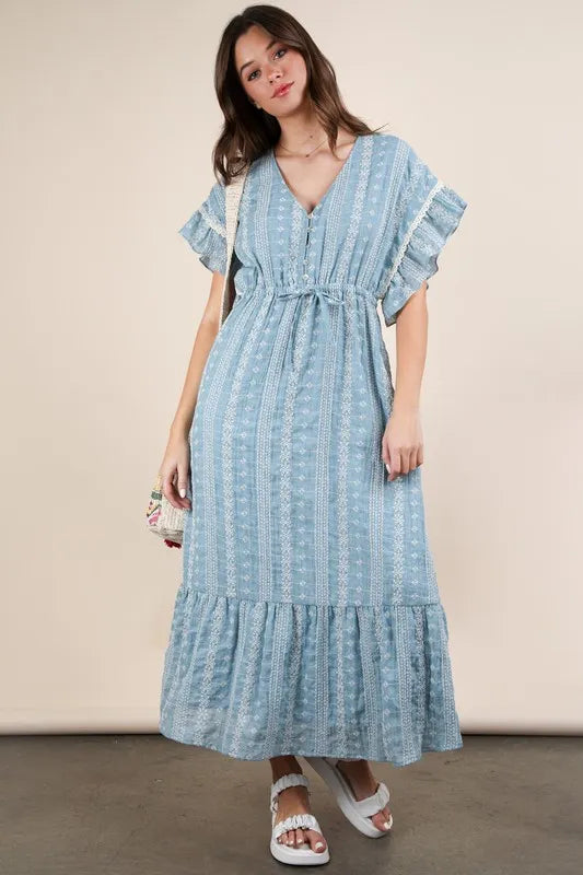 VERY J Embroidered Boho Ruffled Midi Dress - Sydney So Sweet