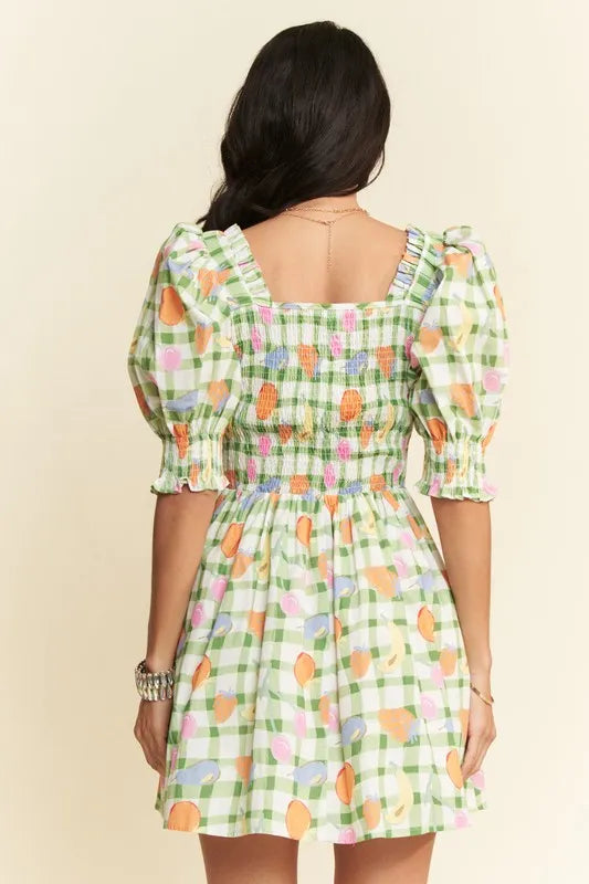 Davi & Dani Fruits Printed Smocking Mini Dress - Sydney So Sweet
