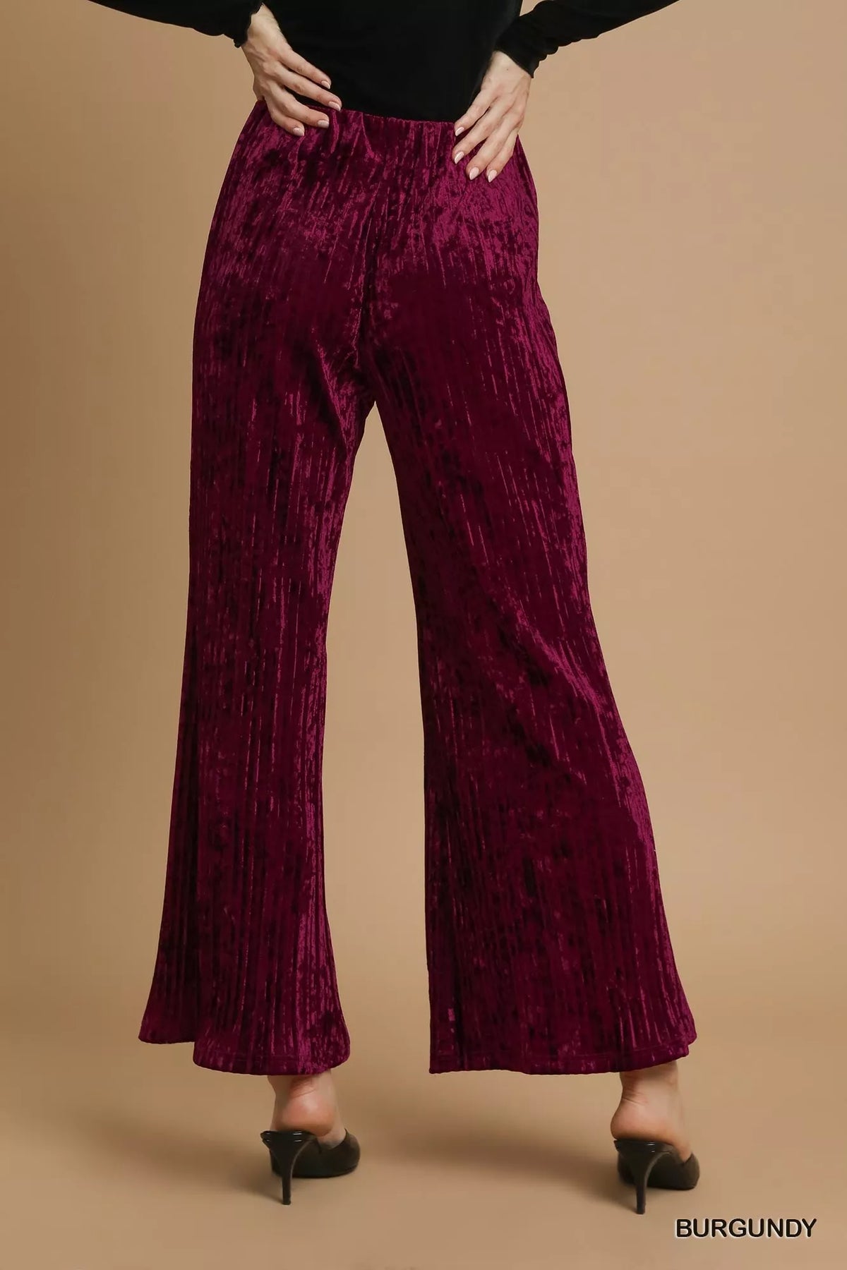 Umgee Velvet Pleated Wide Leg Pants - Sydney So Sweet