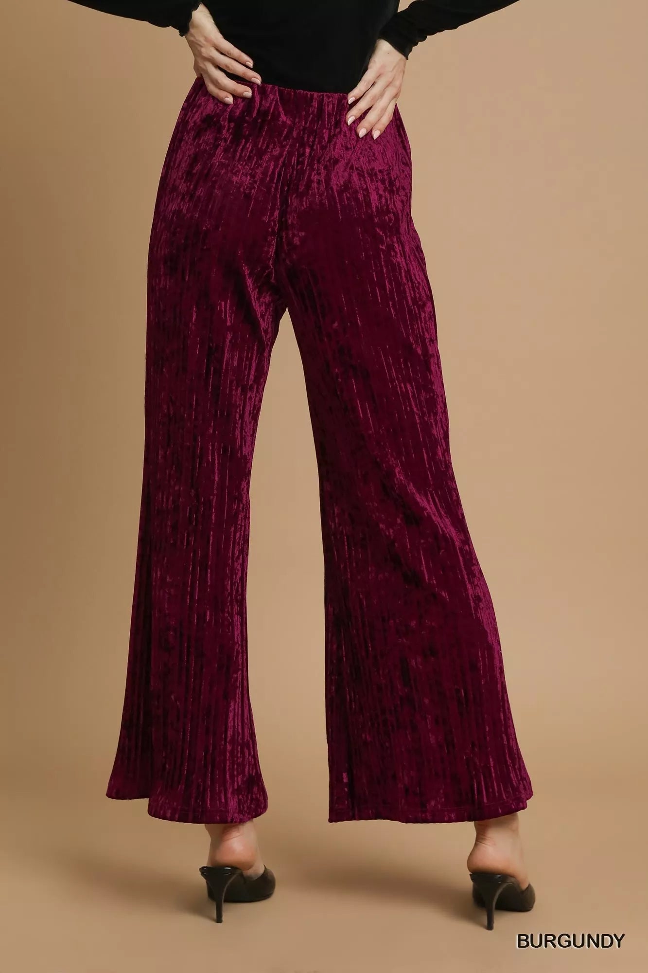 Umgee Velvet Pleated Wide Leg Pants - Sydney So Sweet