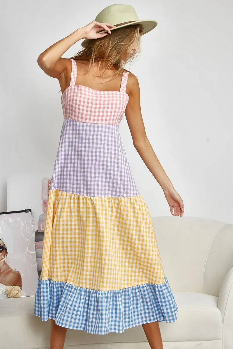 BiBi Color Block Tiered Gingham Dress - Sydney So Sweet