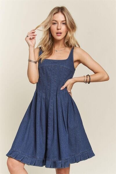 ADORA Smocked Back Square Neck Denim Dress - Sydney So Sweet