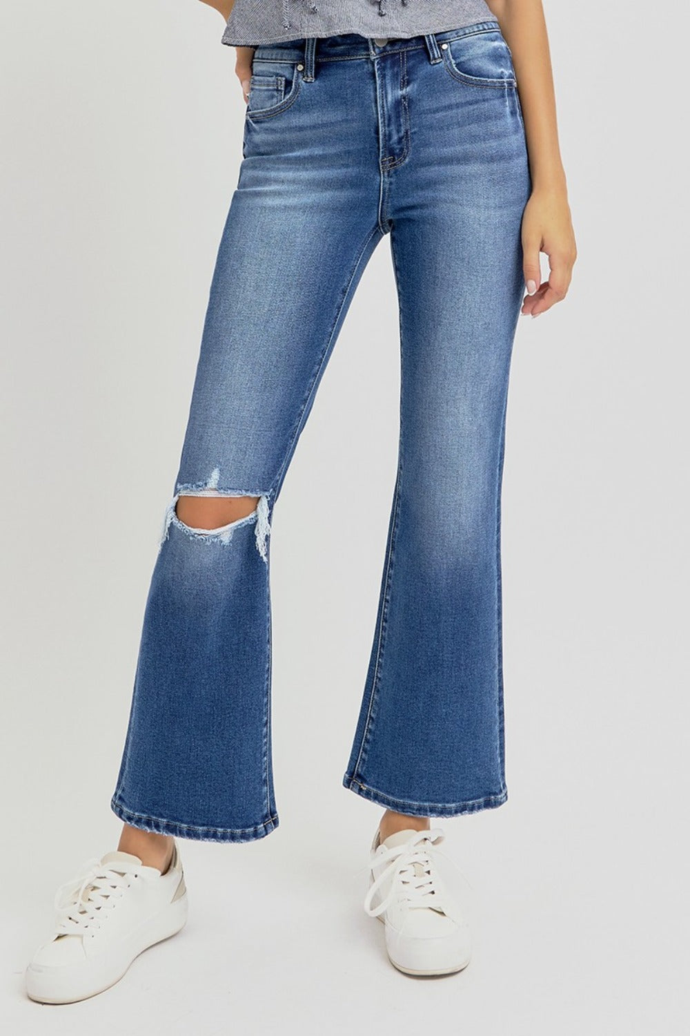 RISEN Full Size Distressed High Rise Crop Flare Jeans - Sydney So Sweet