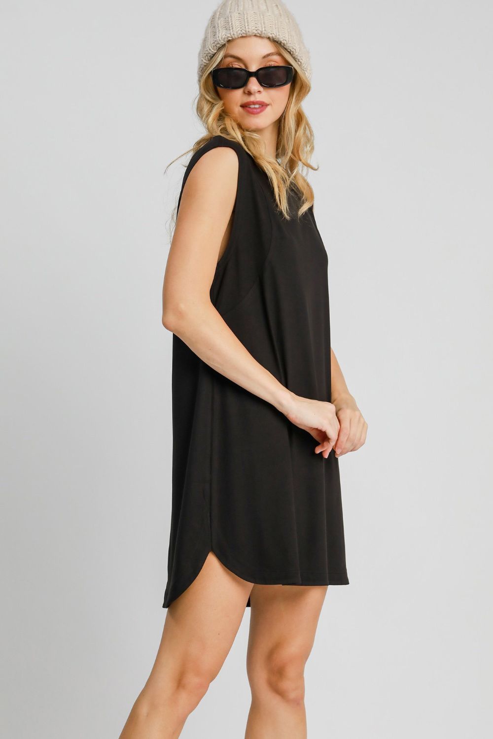 Umgee Round Neck Sleeveless High-Low Curved Hemline Mini Dress - Sydney So Sweet