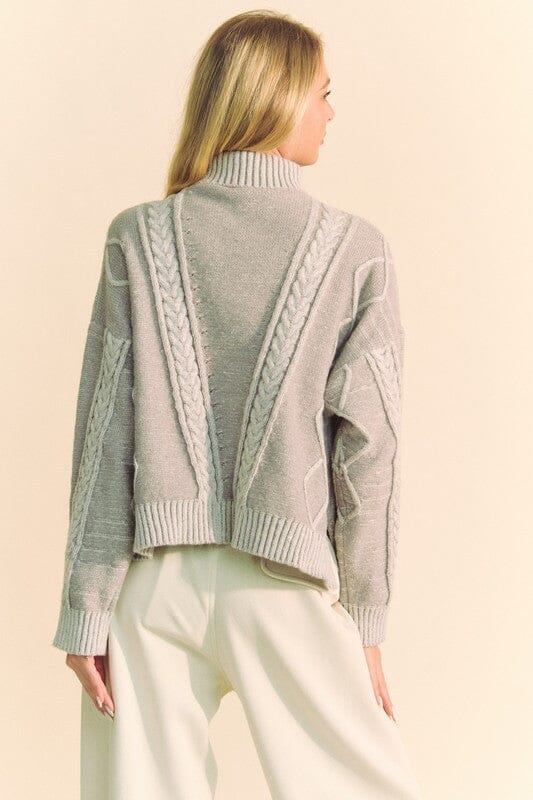 Davi & Dani Cable-Knit Turtleneck Dropped Shoulder Sweater - Sydney So Sweet