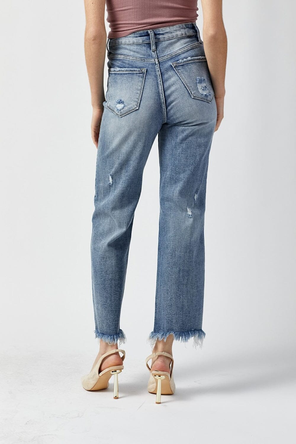 RISEN High Waist Raw Hem Straight Jeans - Sydney So Sweet