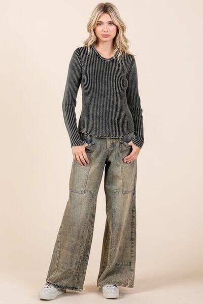 Mittoshop Washed Wide Leg Jeans with Pockets - Sydney So Sweet