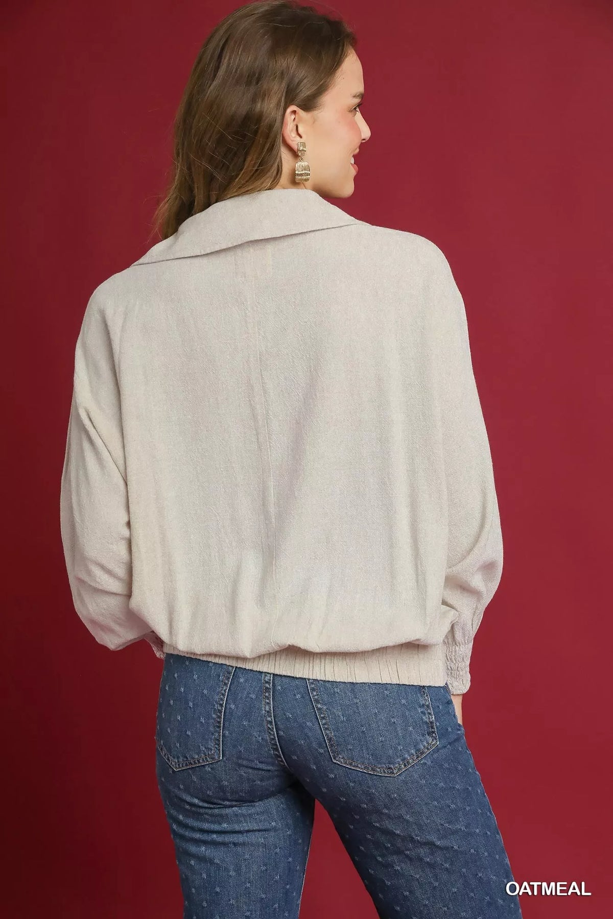 Umgee Linen Long Sleeves Elastic Hem Blouse - Sydney So Sweet