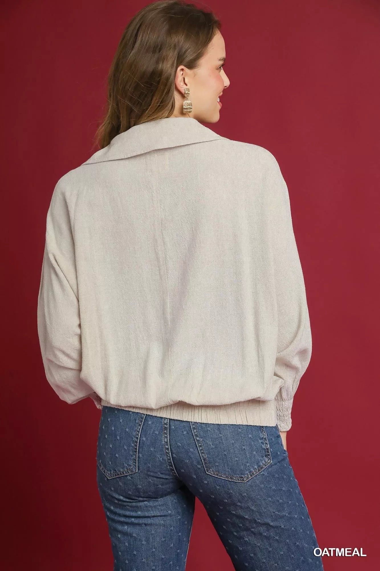 Umgee Linen Long Sleeves Elastic Hem Blouse - Sydney So Sweet
