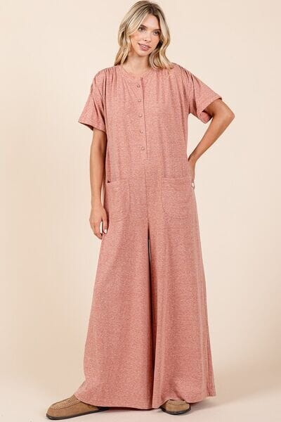 Mittoshop Button Detail Short Sleeve Wide Leg Jumpsuit - Sydney So Sweet