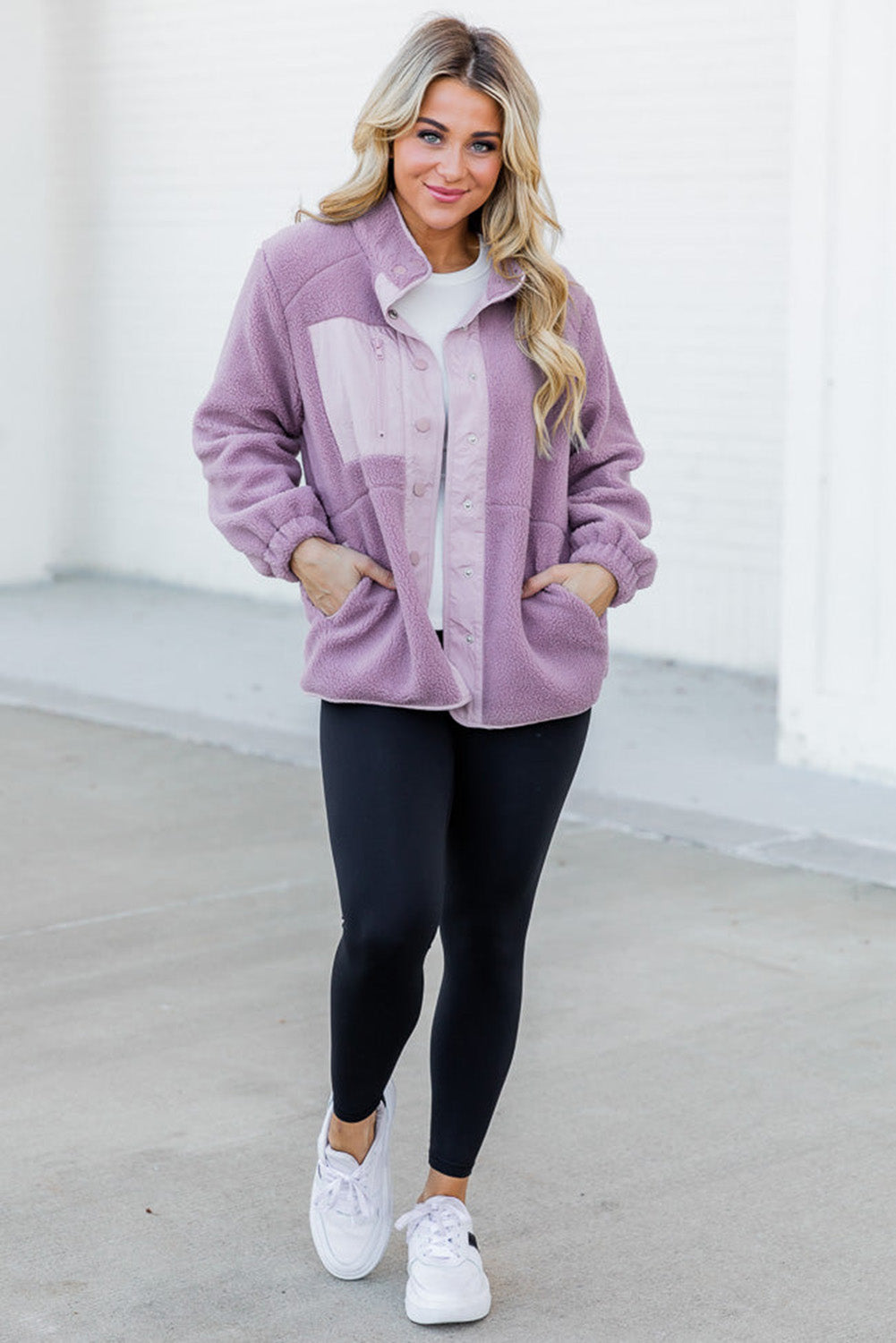 Snap Down Long Sleeve Sherpa Jacket - Sydney So Sweet