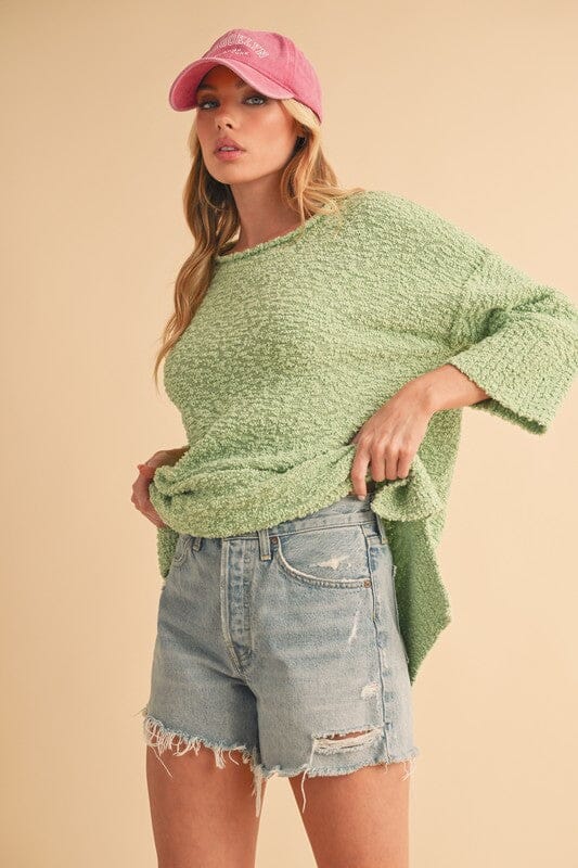 Aemi + Co Side Slit Ribbed Hem Round Neck Sweater - Sydney So Sweet