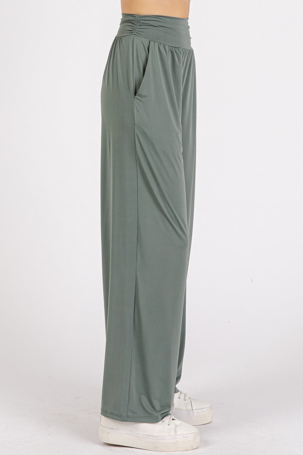 Mittoshop Stretch Banded Waist Wide Leg Pants with Pockets - Sydney So Sweet