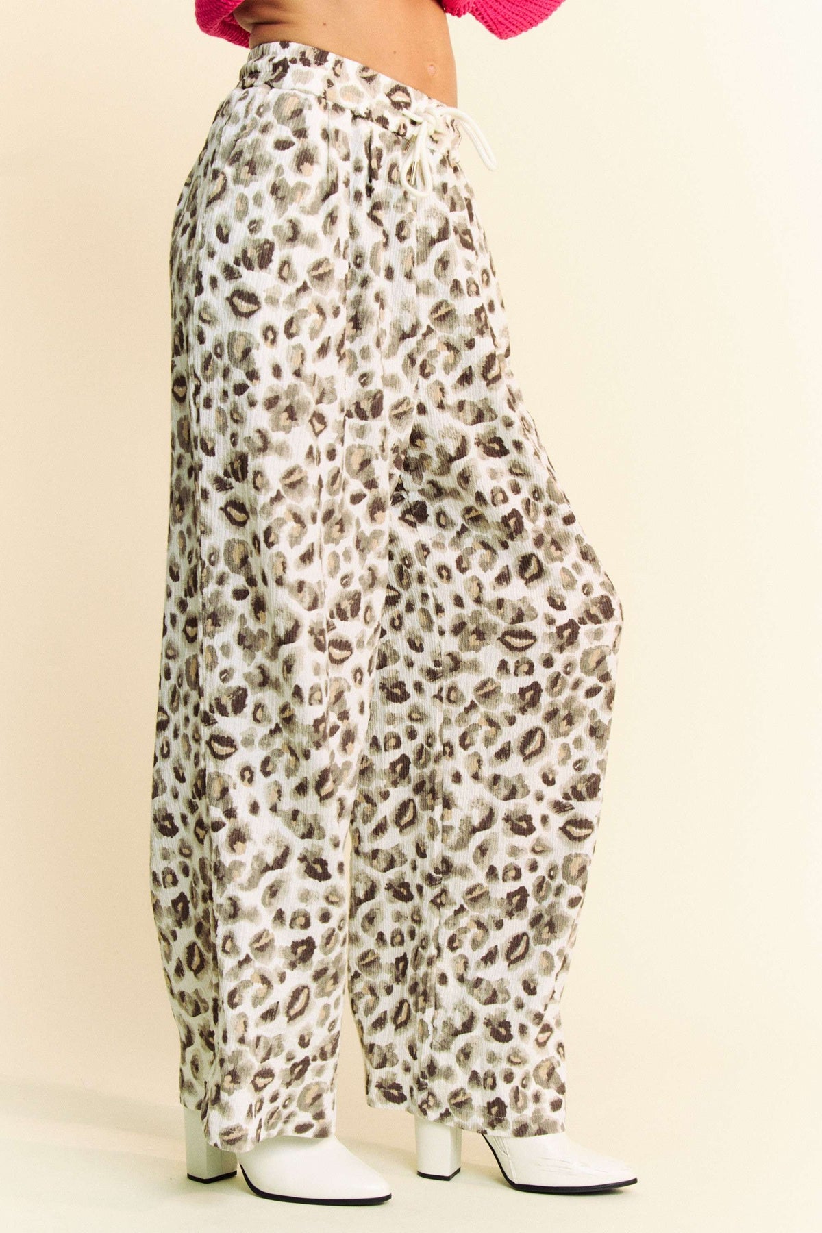 Davi &amp; Dani Drawstring Leopard Wide Leg Pants - Sydney So Sweet