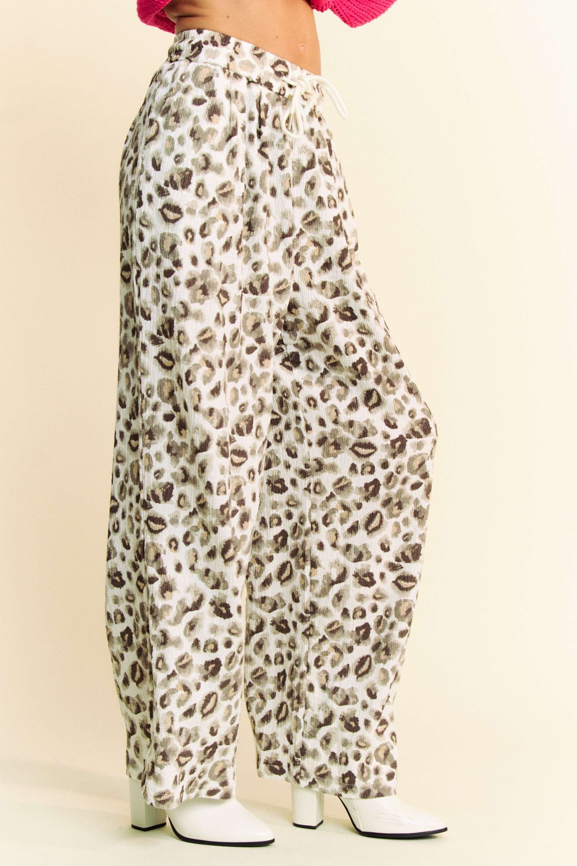 Davi & Dani Drawstring Leopard Wide Leg Pants - Sydney So Sweet