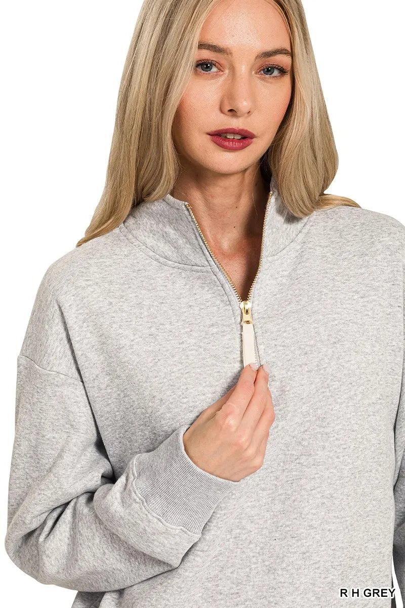 Zenana Fleece Half Zip Sweatshirt - Sydney So Sweet