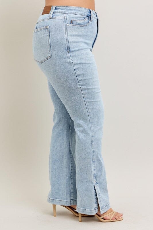 Judy Blue Full Size Tummy Control Vintage Wash Side Slit Slim Boot Jeans Plus Size - Sydney So Sweet
