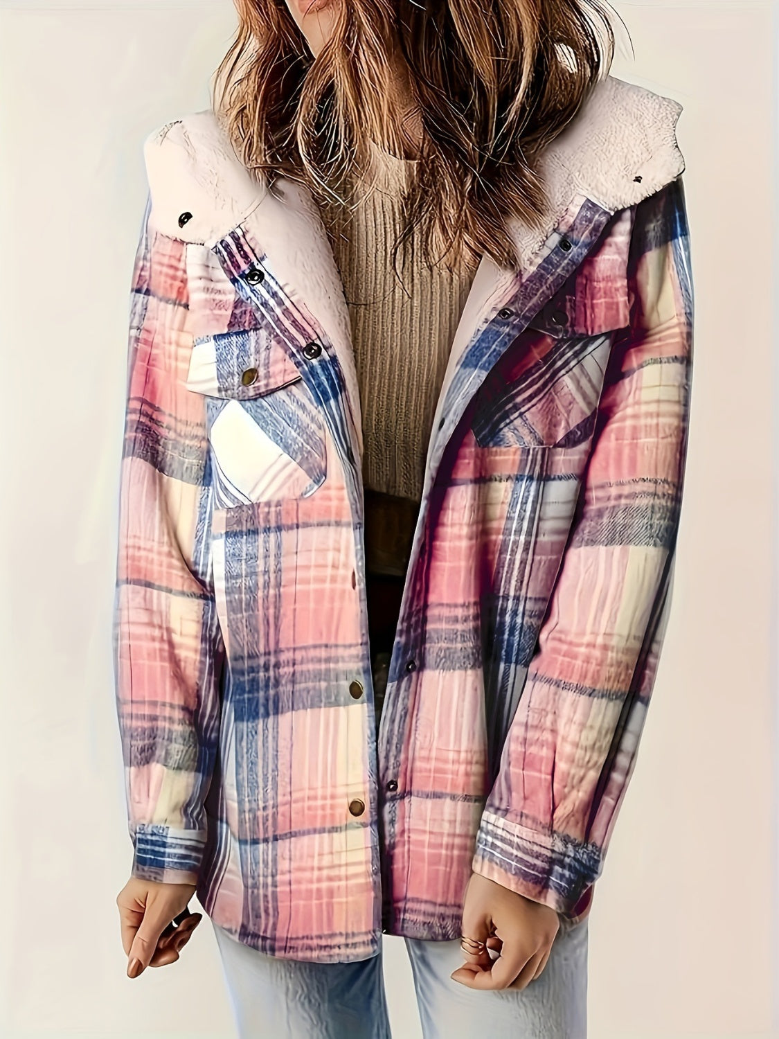 Plaid Snap Down Long Sleeve Hooded Shacket - Sydney So Sweet