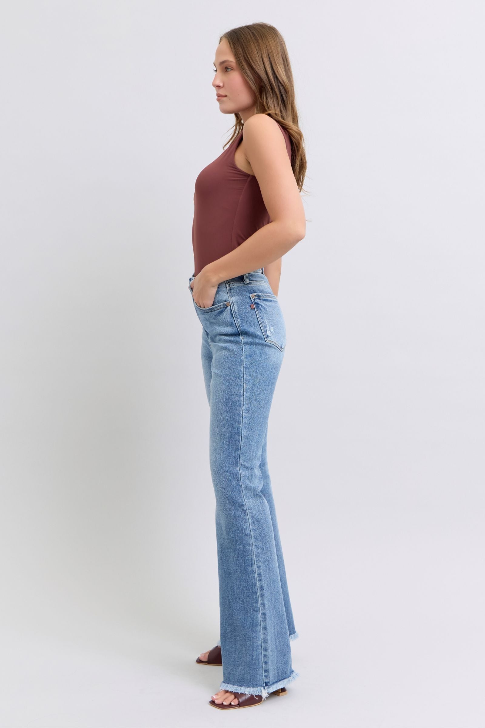 Judy Blue Full Size Raw Hem High Rise Bootcut Jeans - Sydney So Sweet