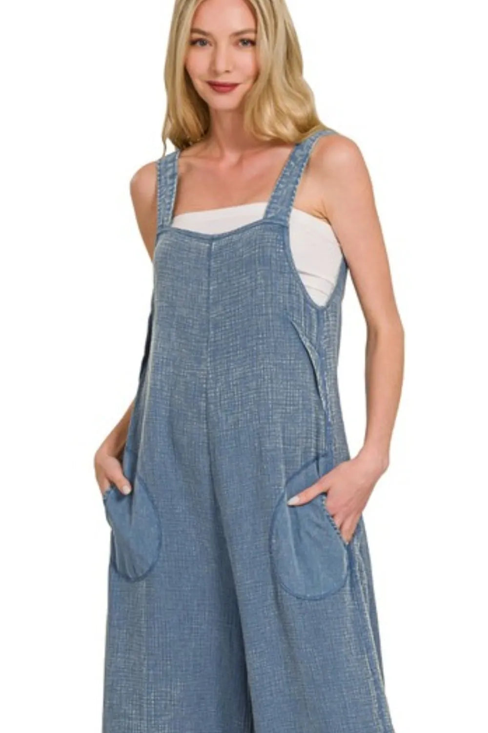 Zenana Double Gauze Washed Wide Leg Overalls - Sydney So Sweet