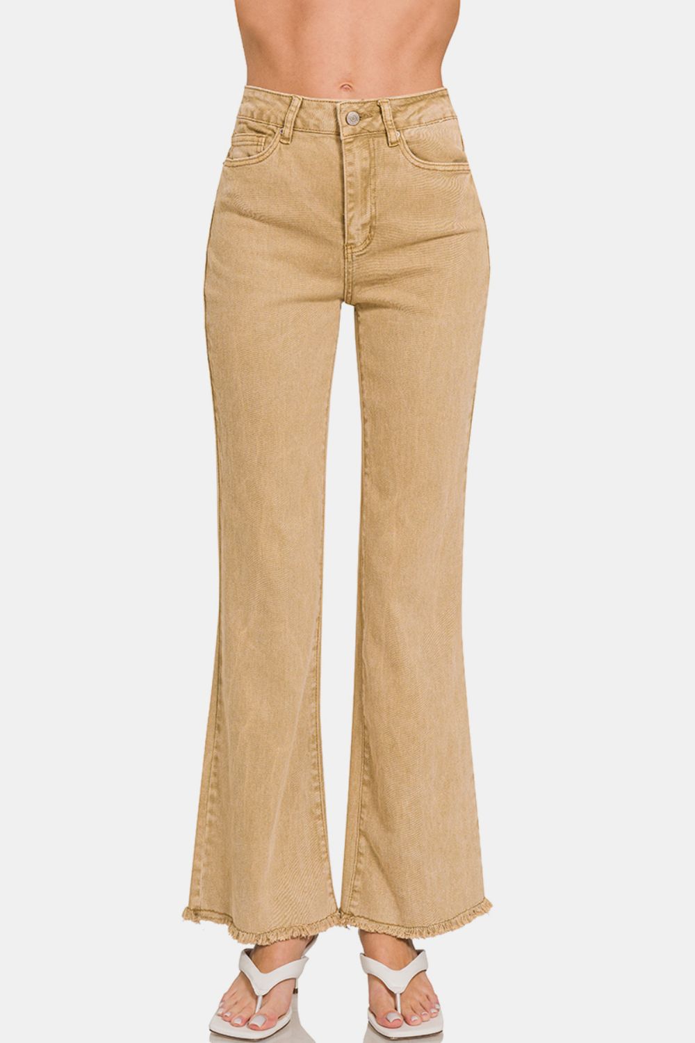 Zenana Acid Washed Frayed Hem Bootcut Jeans - Sydney So Sweet