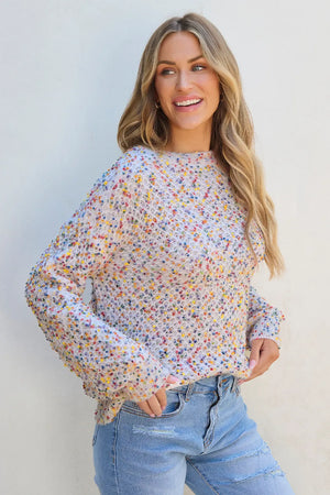 Confetti Round Neck Long Sleeve Sweater - Sydney So Sweet