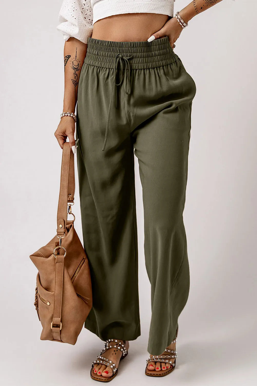 Smocked High Waist Wide Leg Pants - Sydney So Sweet