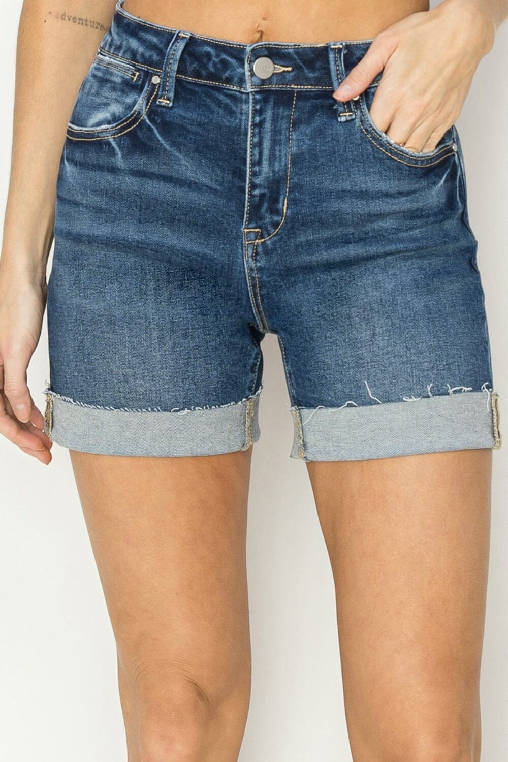 RISEN High Rise Cuffed Denim Shorts - Sydney So Sweet