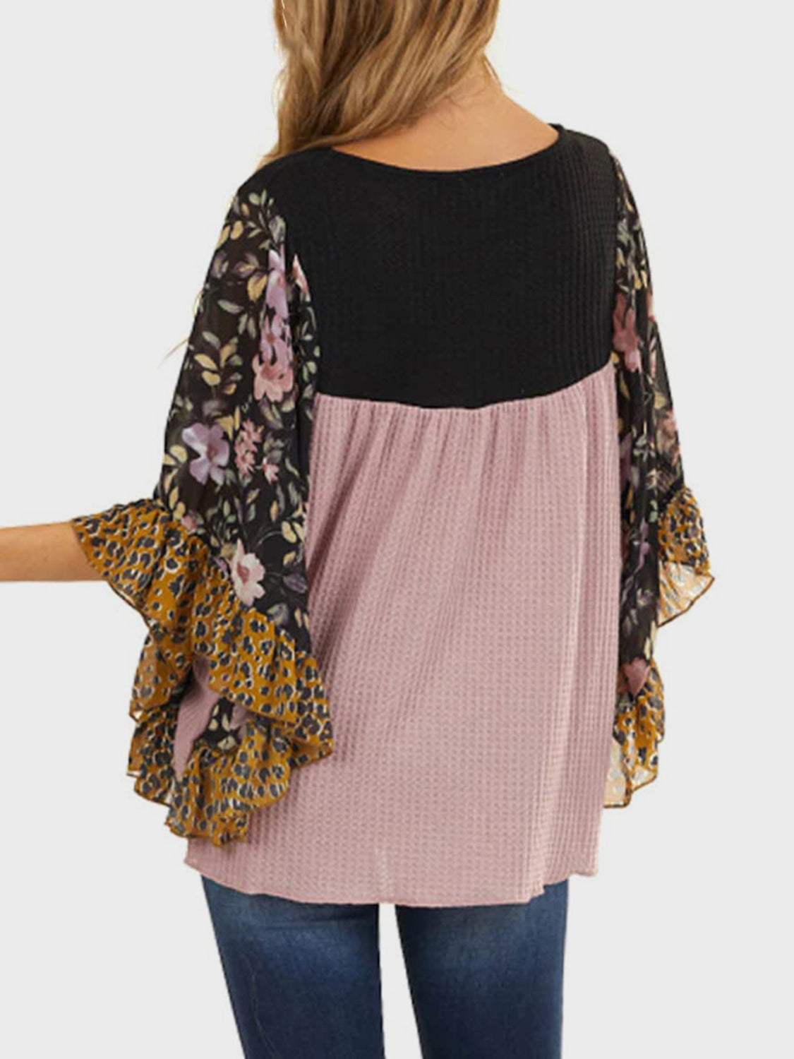 Full Size Printed Round Neck Three-Quarter Sleeve Blouse - Sydney So Sweet