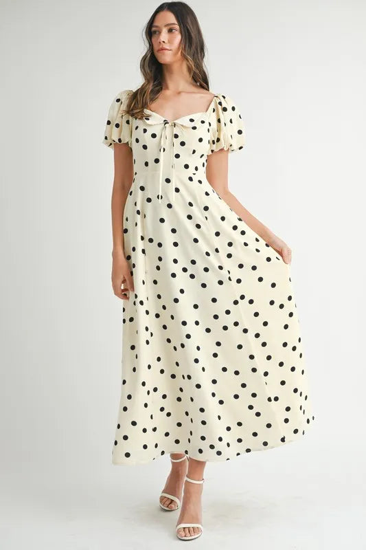 MABLE Polka Dot Puff Sleeve Midi Dress - Sydney So Sweet