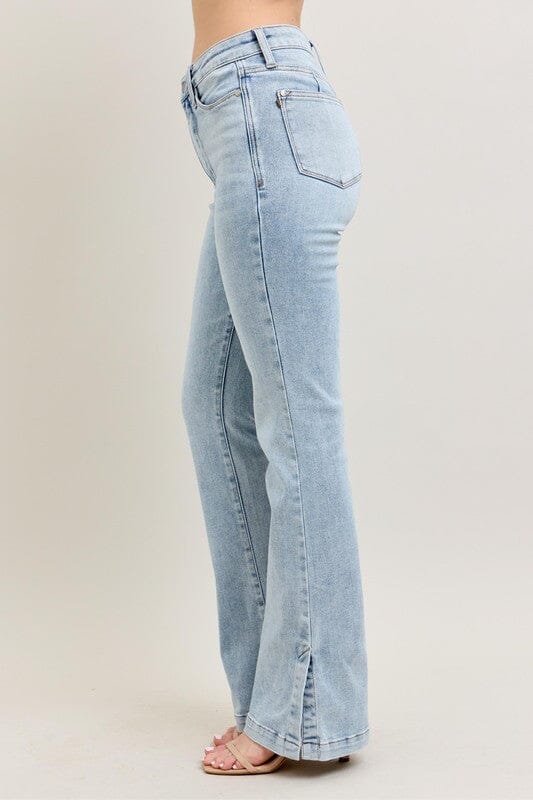Judy Blue Full Size Tummy Control Vintage Wash Side Slit Slim Boot Jeans Plus Size - Sydney So Sweet