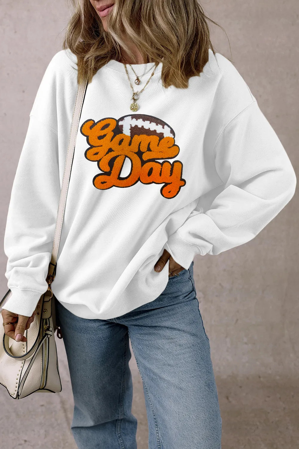 GAME DAY Football Round Neck Long Sleeve Sweatshirt - Sydney So Sweet