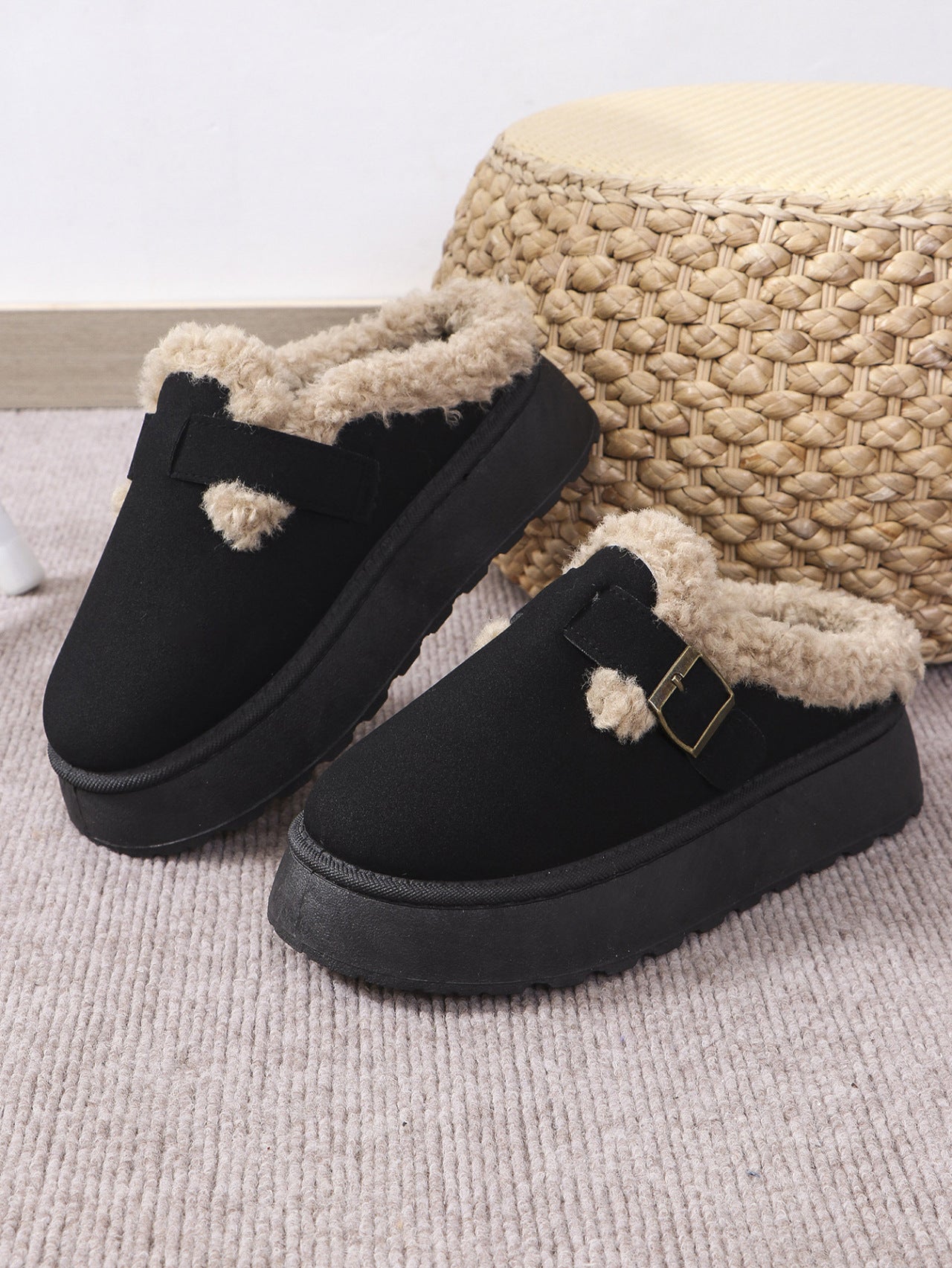 Thermal Fuzzy Buckle Platform Slippers - Sydney So Sweet