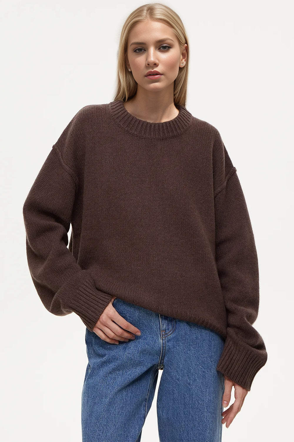 Basic Bae Round Neck Dropped Shoulder Sweater - Sydney So Sweet