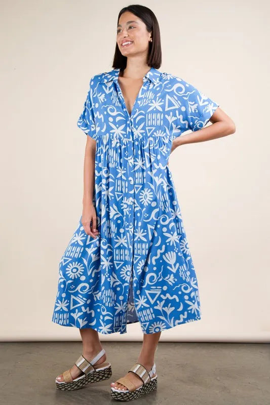 VERY J Plus Size Oversized Printed Shirt Midi Dress - Sydney So Sweet