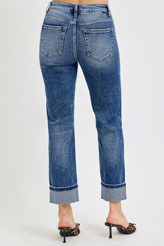 RISEN Full Size High Rise Crop Straight Roll Up Jeans - Sydney So Sweet