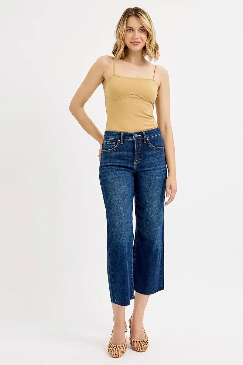 RISEN Full Size Tummy Control High Rise Crop Wide Jeans Plus Size - Sydney So Sweet