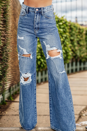 Distressed High Waist Bootcut Jeans - Sydney So Sweet