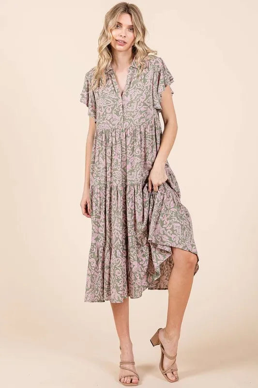 Mittoshop Abstract Print Ruffle Tier Midi Dress - Sydney So Sweet