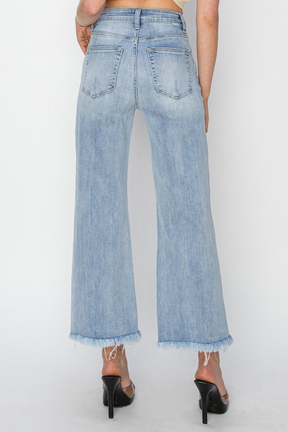 RISEN High Rise Crop Wide Fray Hem Jeans - Sydney So Sweet