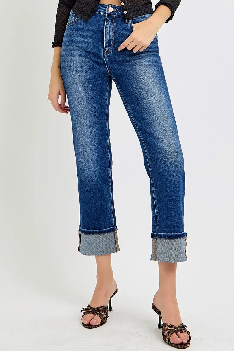 RISEN Full Size High Rise Ankle Straight Cuffed Jeans Plus Size - Sydney So Sweet