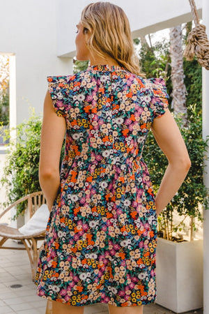 Full Size Floral Ruffled Cap Sleeve Mini Dress - Sydney So Sweet