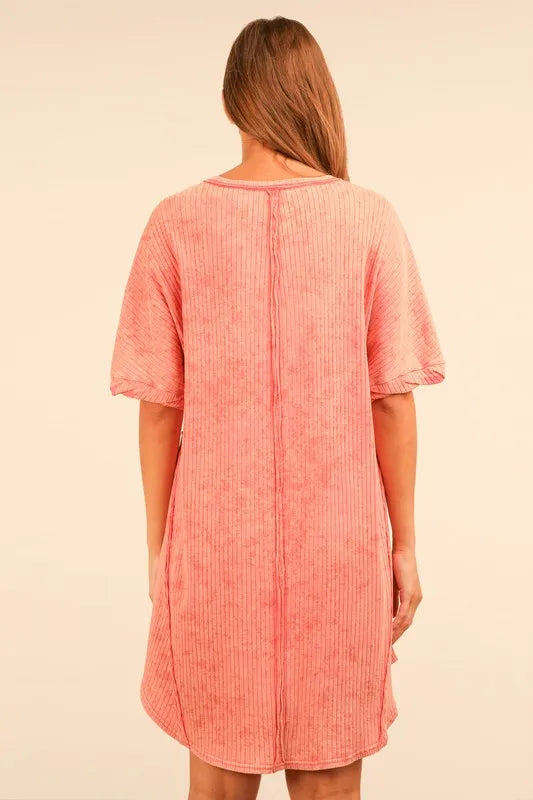 VERY J Plus Size Mineral Washed Ribbed Knit Mini Dress - Sydney So Sweet