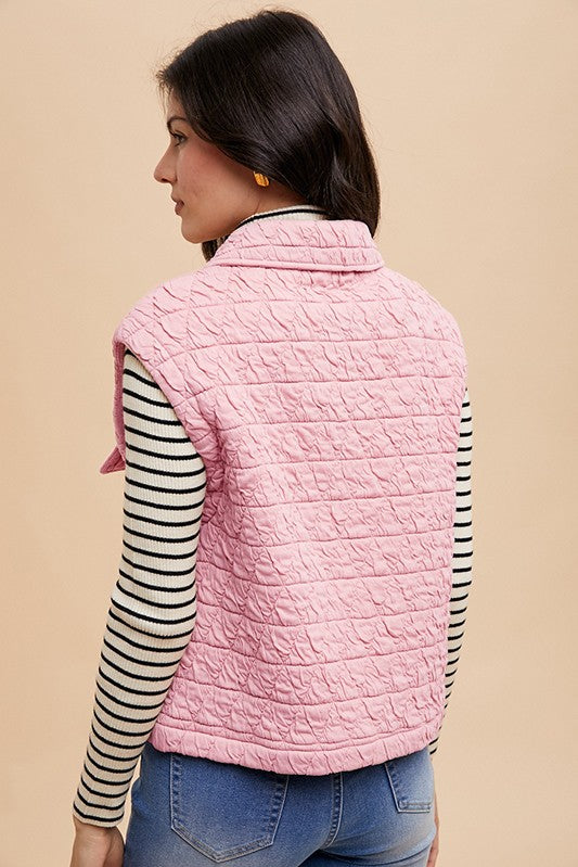 Annie Wear Texture Quilted Snap Down Vest Coat - Sydney So Sweet